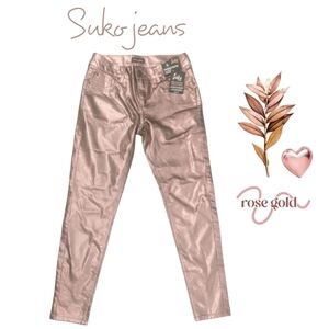 NWT Suko Jeans Powerstretch Metallic Rose Gold Skinny Leg Jeans Size 4